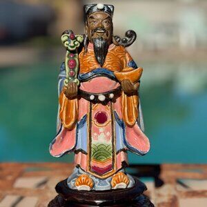 Shiwan Lu Xing Chinese San Xing Star God of Prosperity 1920-40's Marked 中國石灣